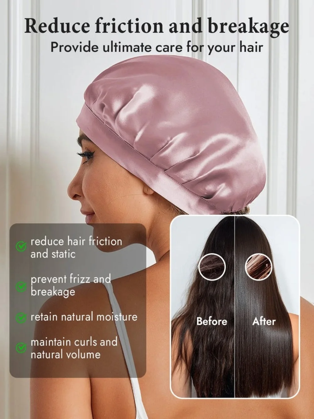 SilkSilky 100% Mulberry Silk Sleep Bonnet with Ribbons Pale Mauve